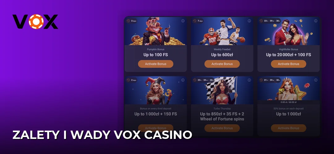 Zrzut ekranu strony Vox casino