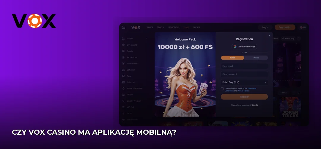 Zrzut ekranu strony Vox casino