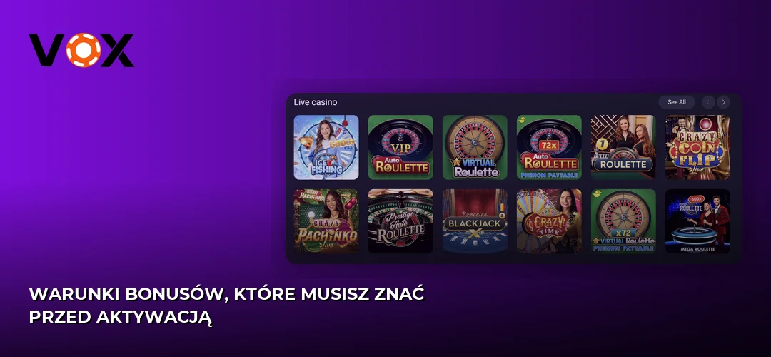 Zrzut ekranu strony Vox casino