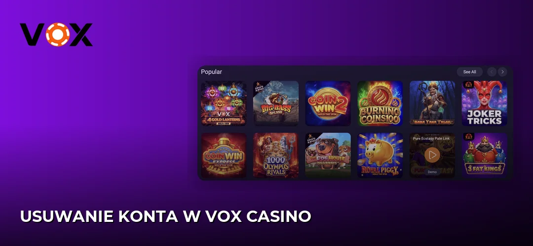 Zrzut ekranu strony Vox casino