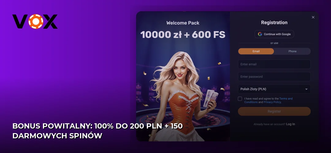 Zrzut ekranu strony Vox casino