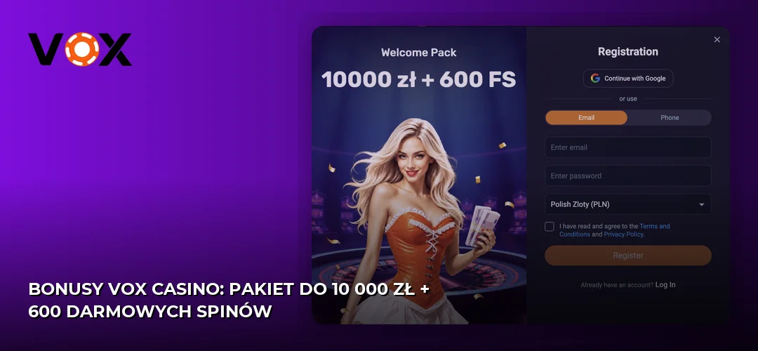 Zrzut ekranu strony Vox casino