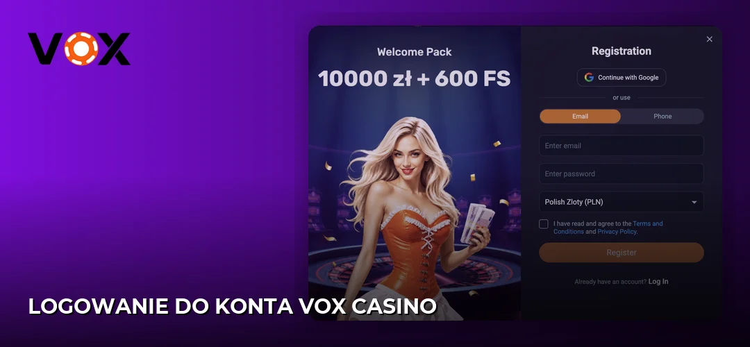 Zrzut ekranu strony Vox casino